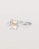 Angled view of the Lille Ring | Morganite & Diamonds in White Gold.