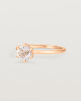 Angled view of the Mandala Solitaire Ring | Morganite & Diamonds | Rose Gold.