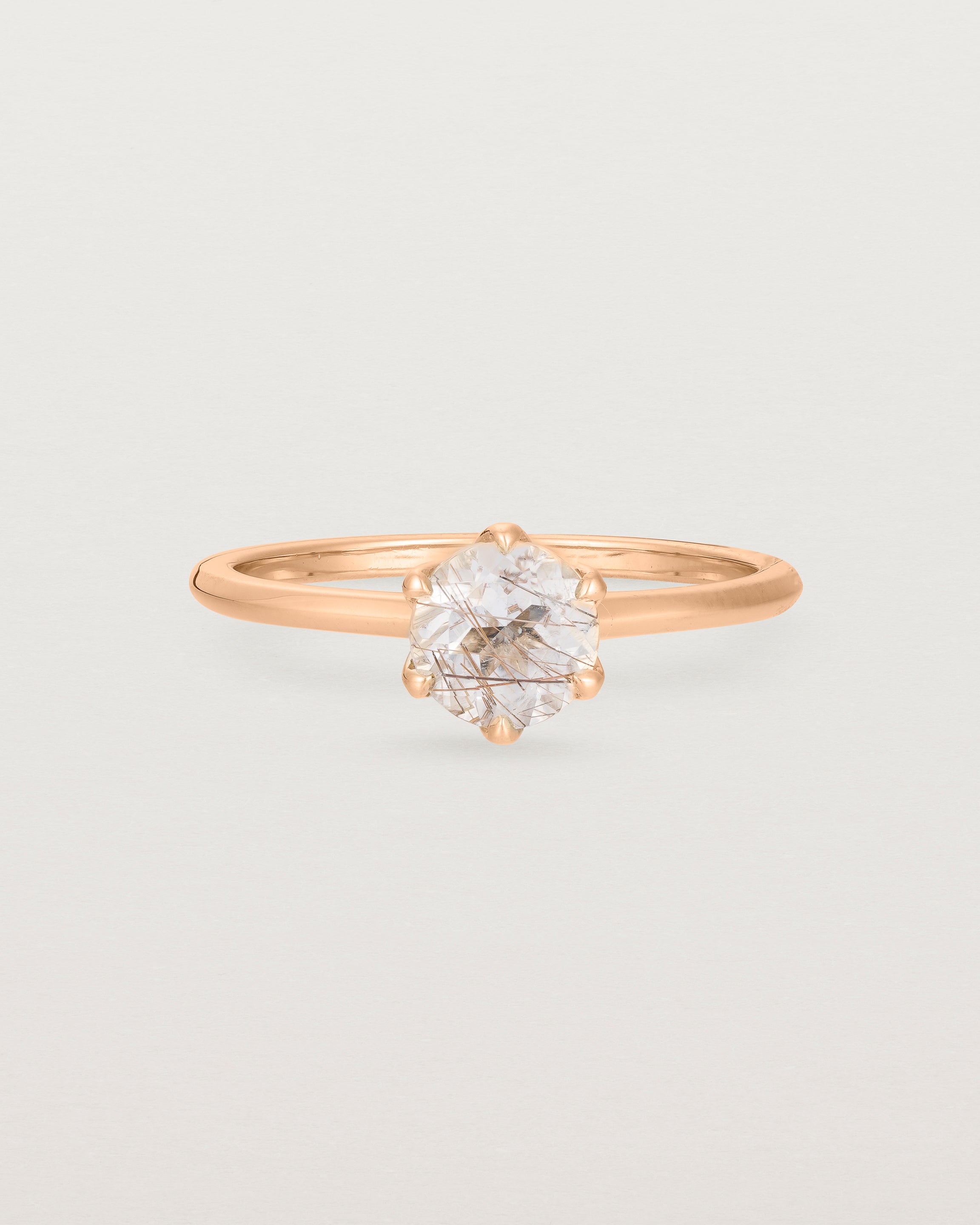 Front view of the Mandala Solitaire Ring | Rutilated Quartz & Diamonds | Rose Gold.