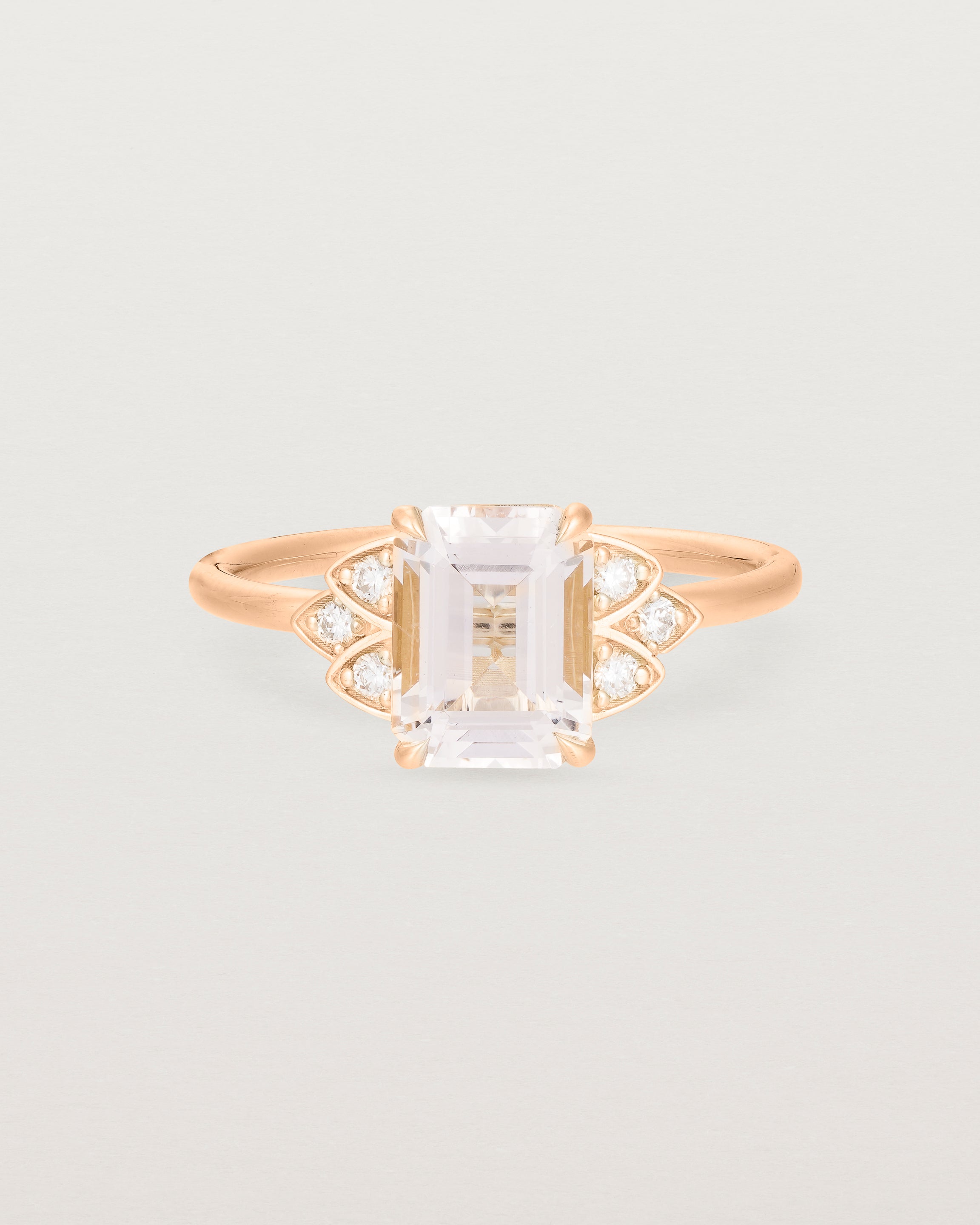 Front view of the Posie Ring | Morganite & Diamonds | Rose Gold.