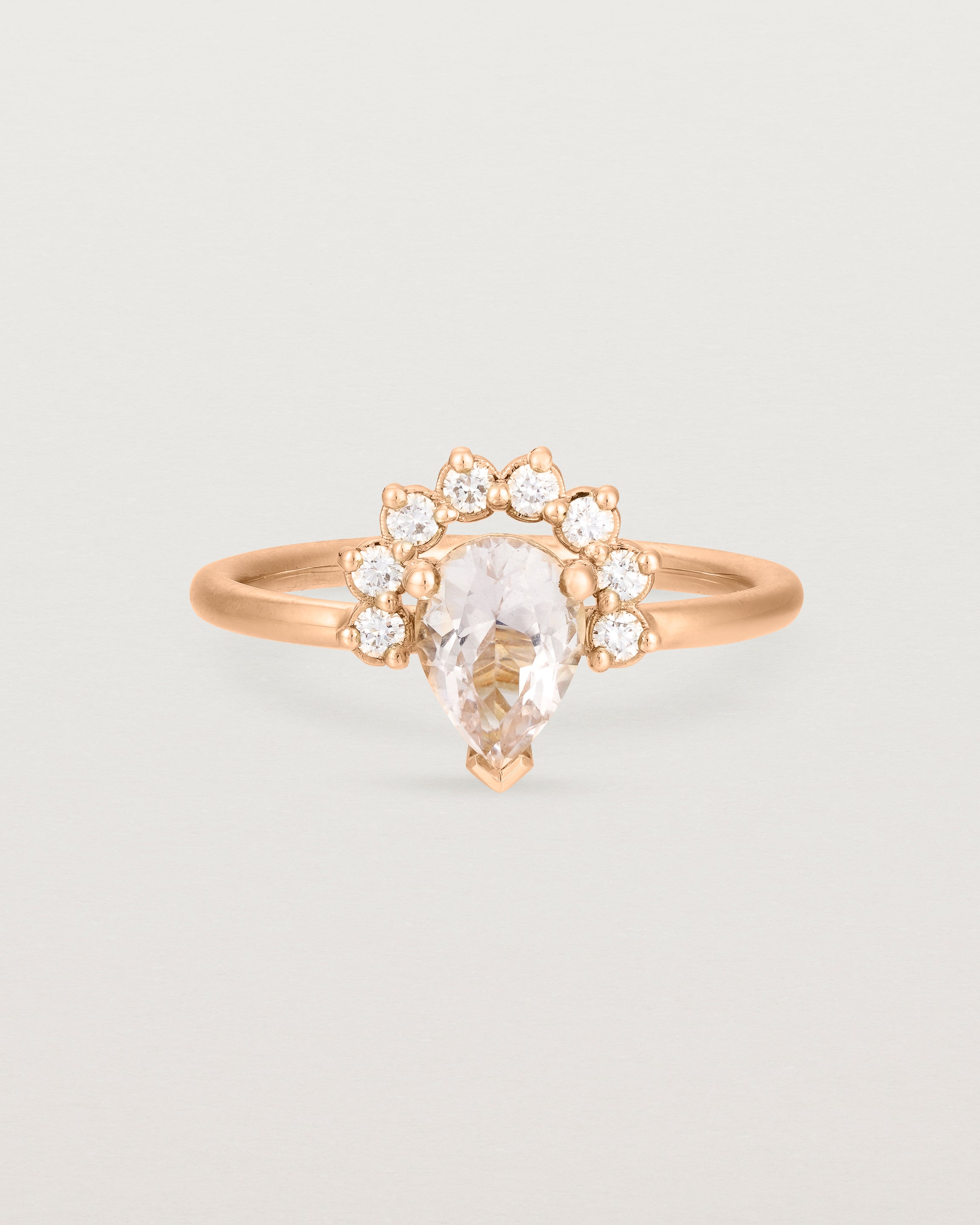 Front view of the Rose Ring | Morganite & Diamonds | Rose Gold.