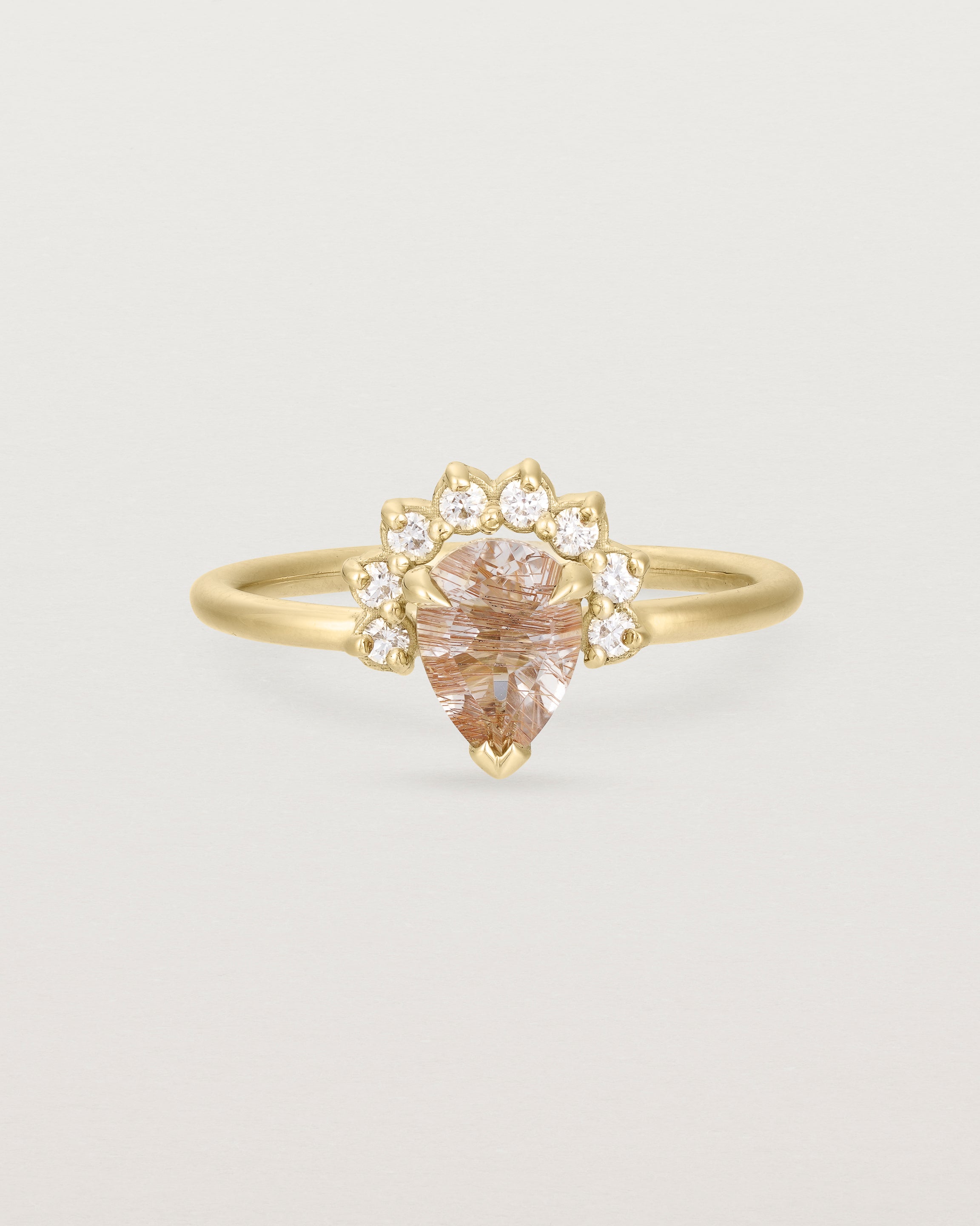 Front view of the Rose Ring | Rutilated Quartz & Diamonds | Yellow Gold.