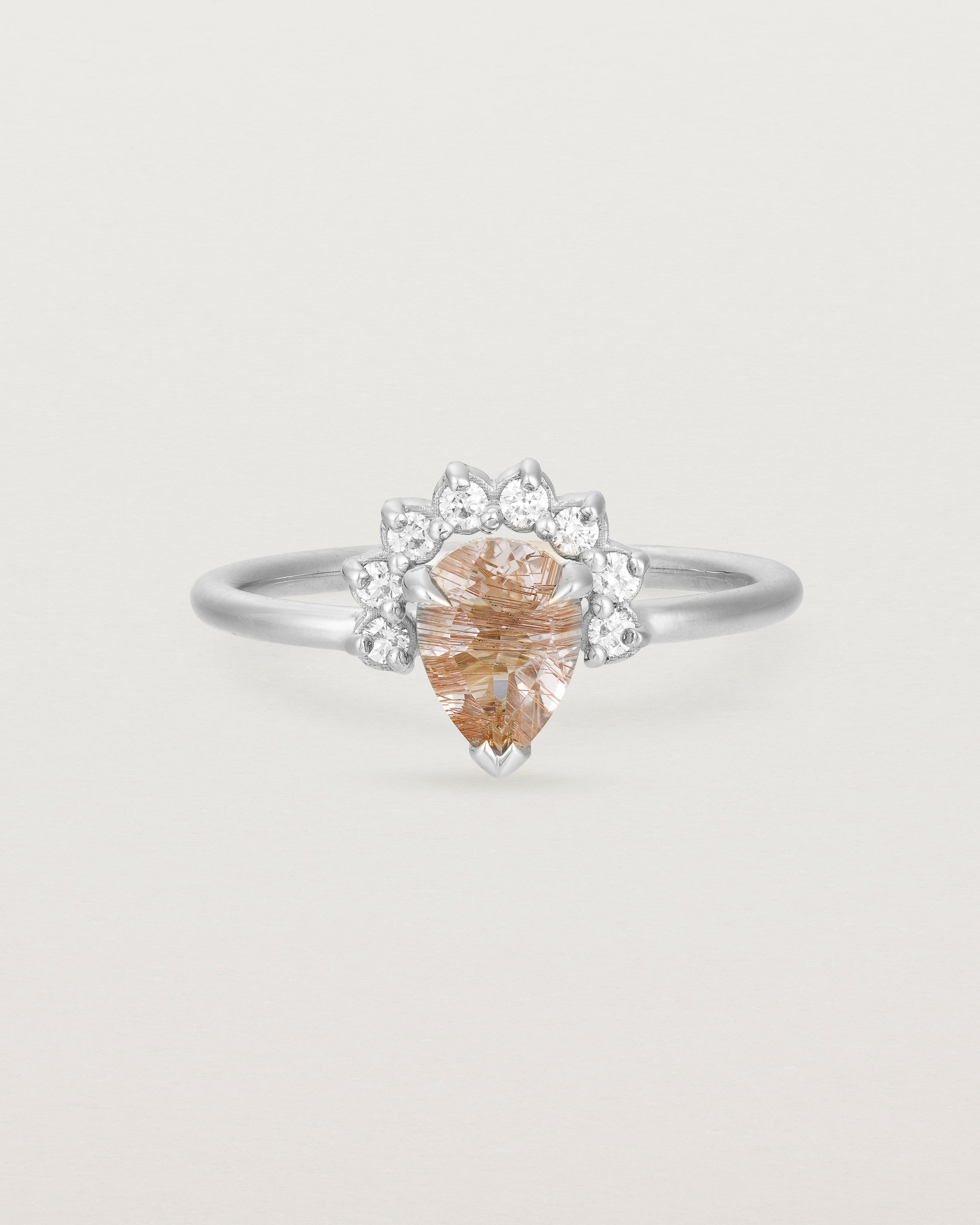 Front view of the Rose Ring | Rutilated Quartz & Diamonds | White Gold.