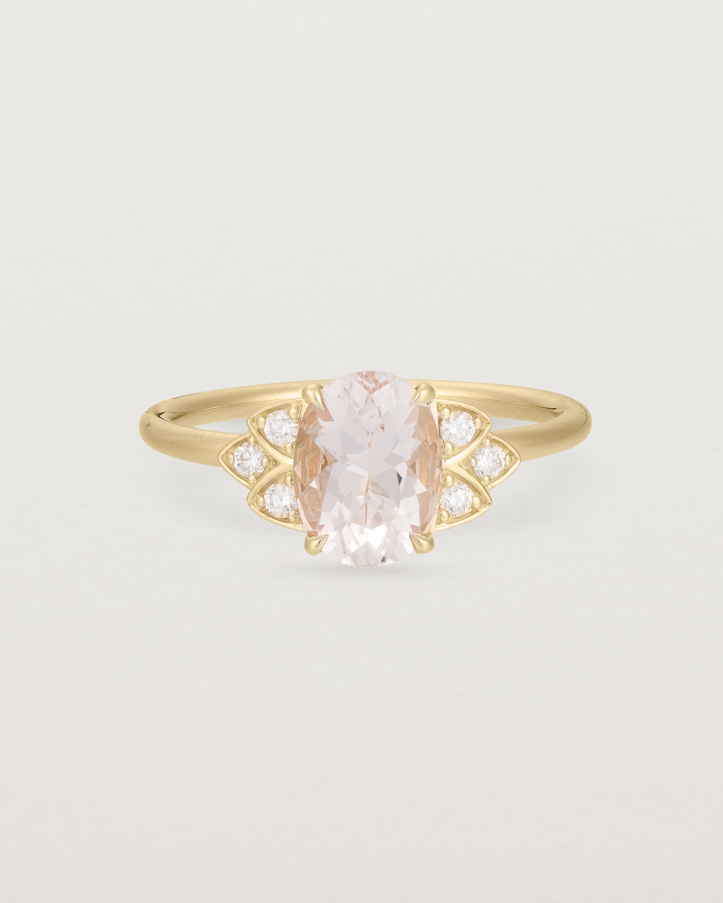 Front view of the Winnie Ring | Morganite & Diamonds | Yellow Gold.