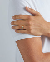 Male wearing a 6mm Thick Millgrain Wedding Ring, in Yellow Gold. 