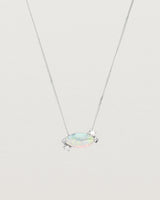 White Gold blue opal necklace with two small white diamonds