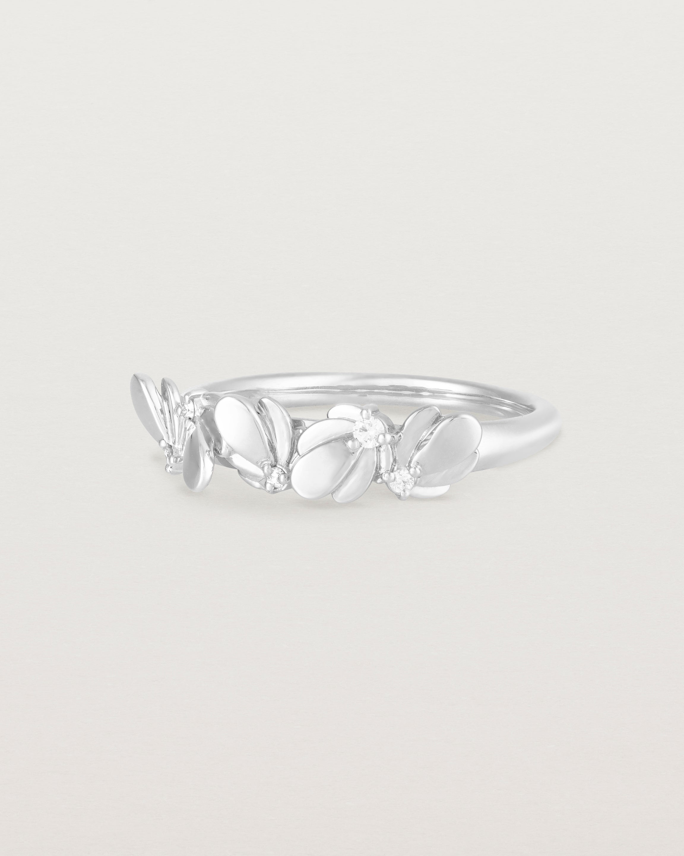 Angled view of the Aeris Wrap Ring | Diamonds in White Gold.