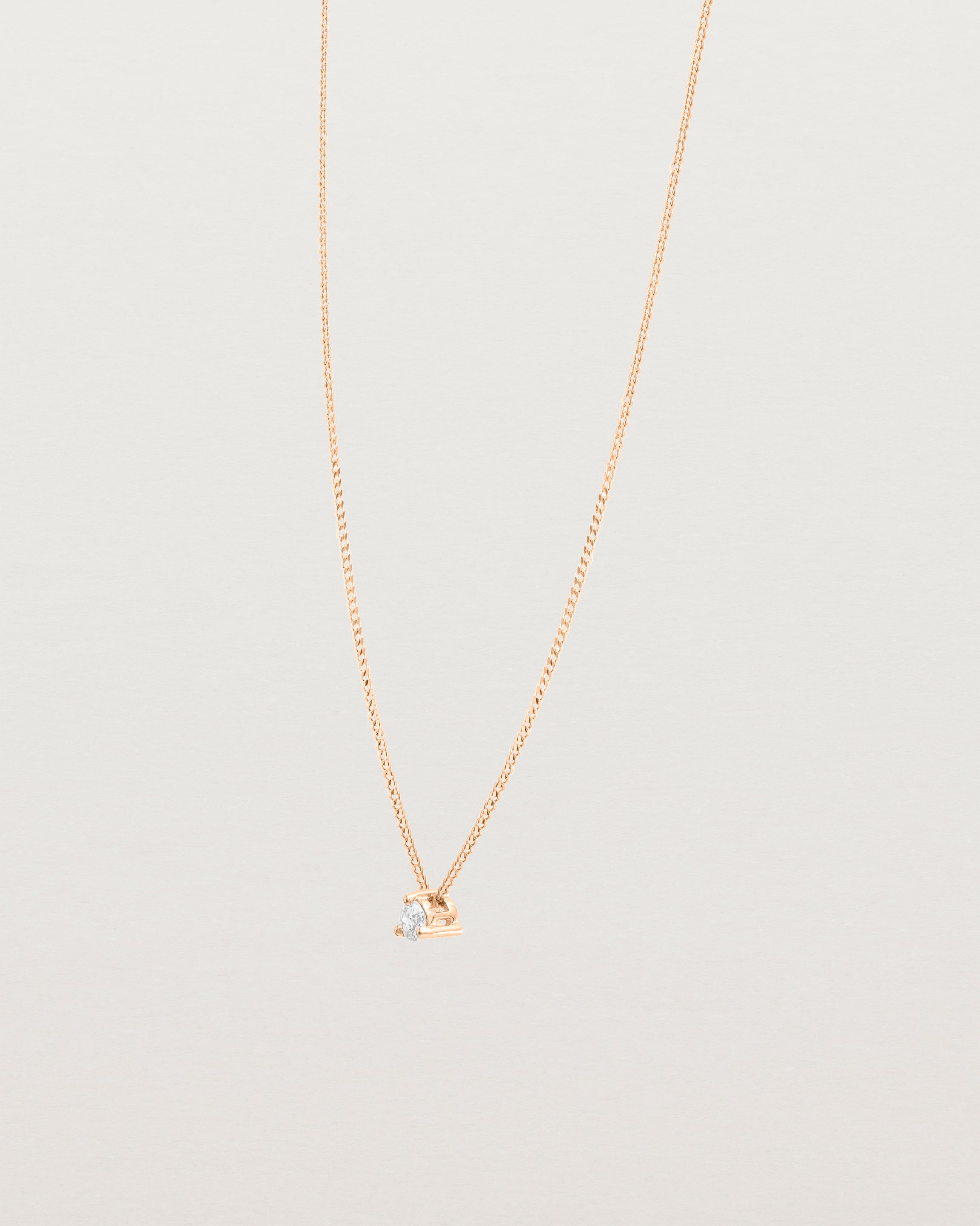 Angled view of the Aiona Slider Necklace | Old Cut Diamond | Rose Gold.