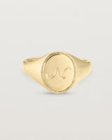 Front view of the Arden Signet Ring | Millgrain in yellow gold.
