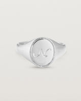 Front view of the Arden Signet Ring | Millgrain in white gold.