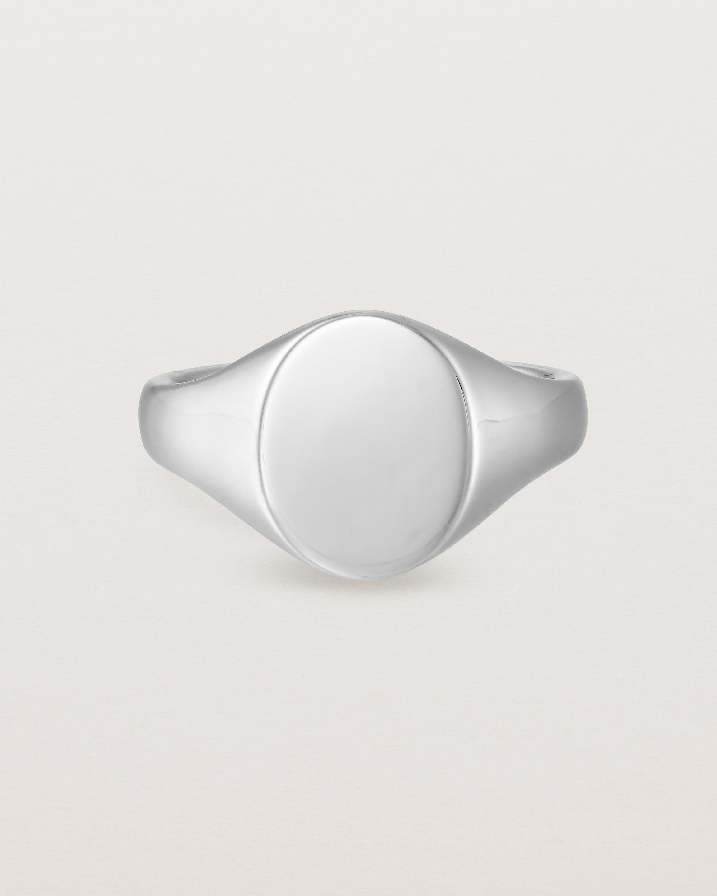 Front view of the Arden Signet Ring in White Gold.