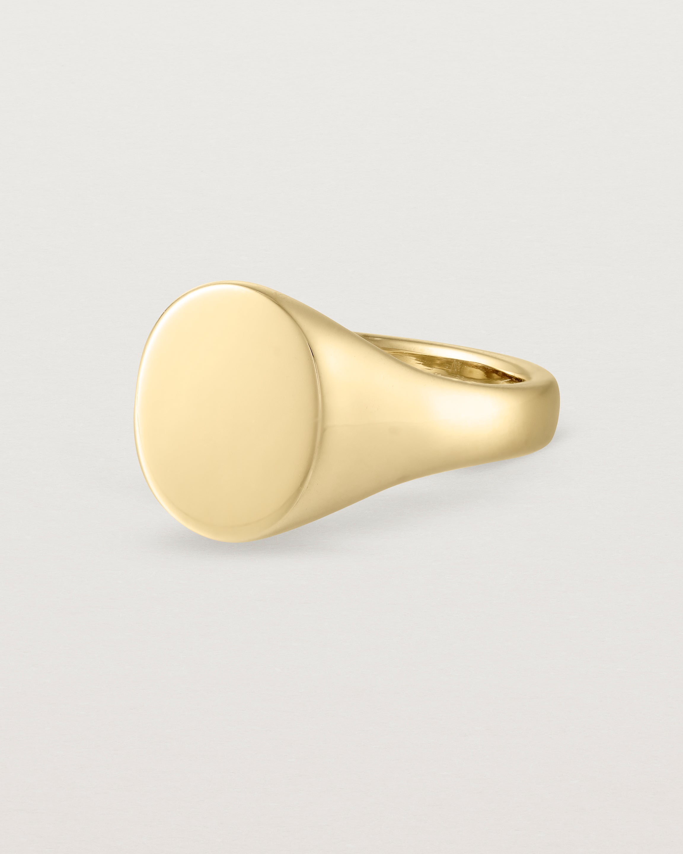 Angled view of the Arden Signet Ring in Yellow Gold.