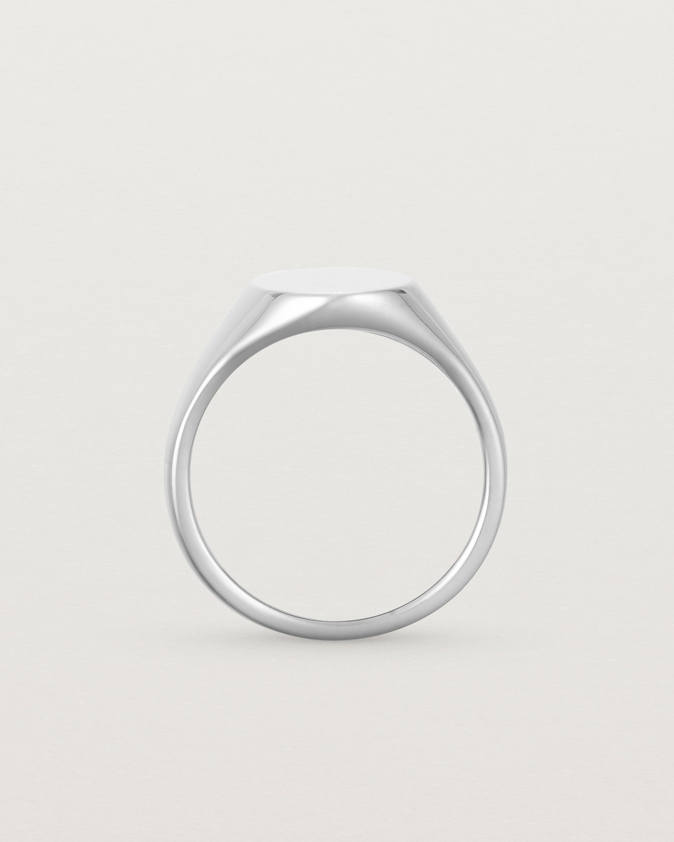 Standing view of the Arden Signet Ring in White Gold.