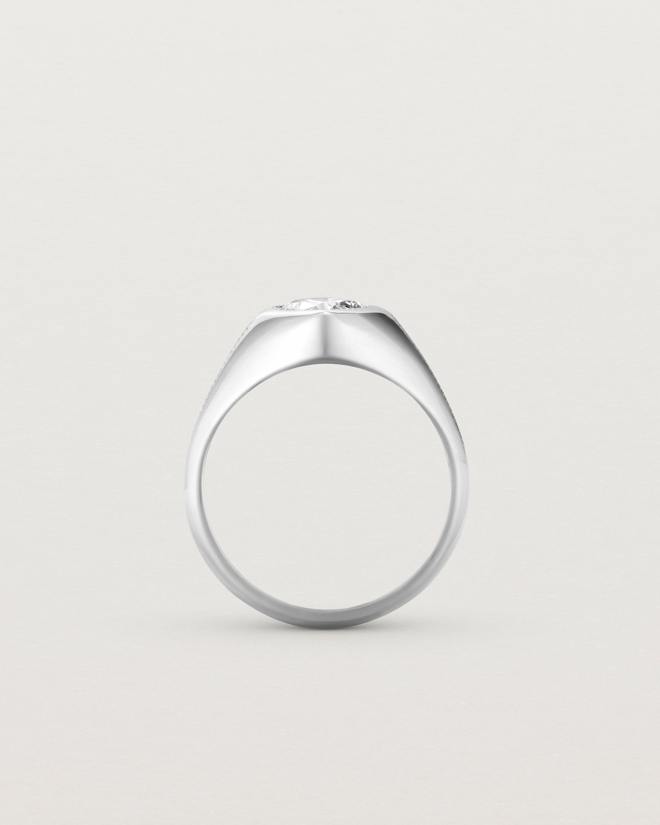 Standing view of the Átlas Cushion Signet | Laboratory Grown Diamond in white gold.