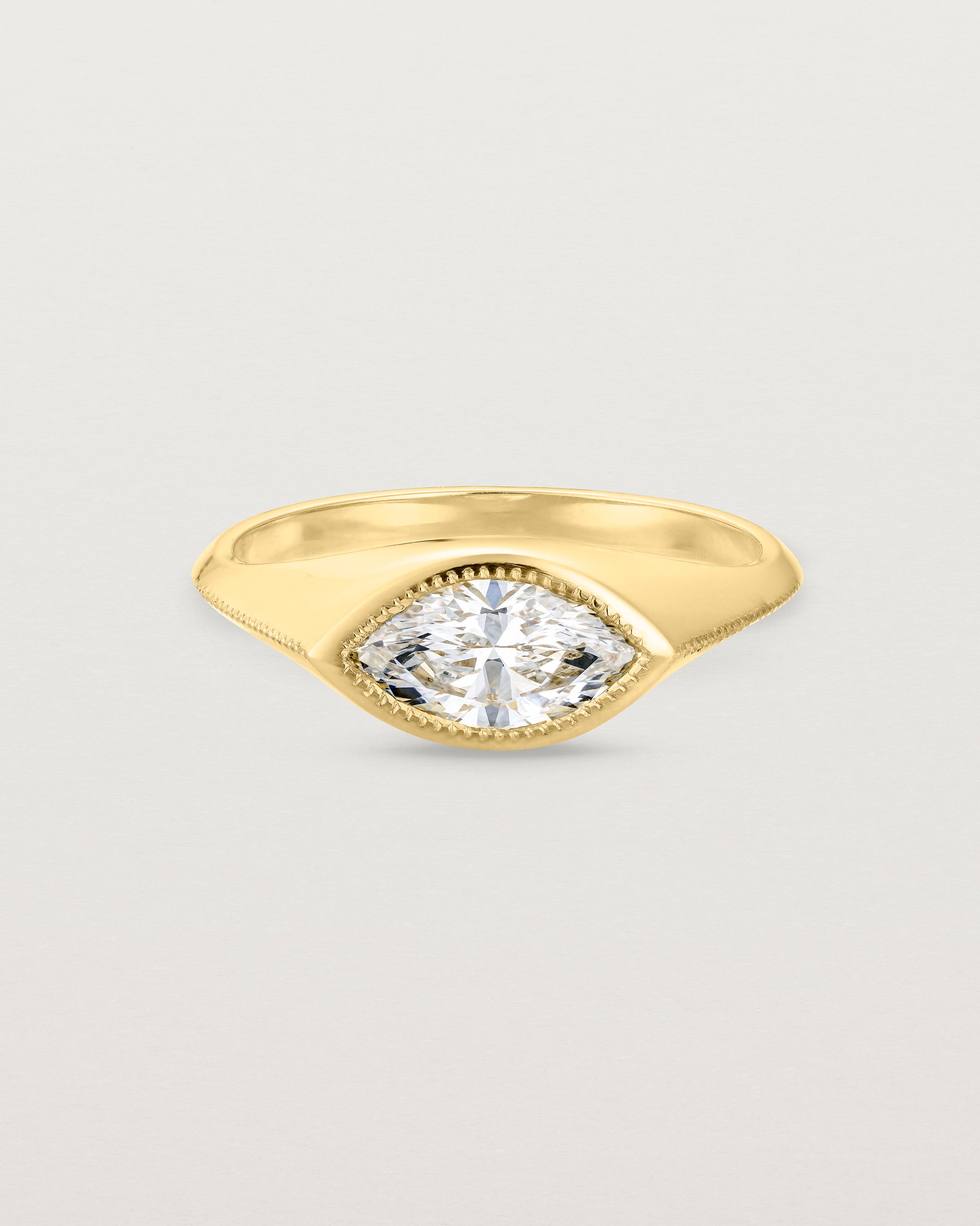 Front view of the Átlas Marquise Signet | Laboratory Grown Diamond in yellow gold, in a polished finish. _label:Polished Finish Example