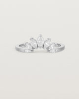 A white diamond, sun-beam inspired crown ring crafted in white gold