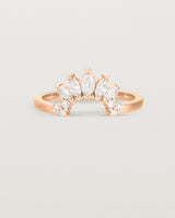 Fit two of a white diamond, sun-beam inspired crown ring crafted in rose gold