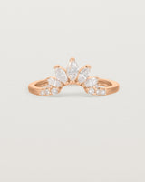Fit three of a white diamond, sun-beam inspired crown ring crafted in rose gold