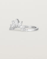 Size three of a sun-bream inspired white diamond crown ring, crafted in white gold