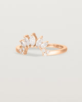 Fit two of a white diamond, sun-beam inspired crown ring crafted in rose gold