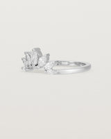 A white diamond, sun-beam inspired crown ring crafted in white gold