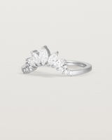 Size four of a sun-bream inspired white diamond crown ring, crafted in white gold