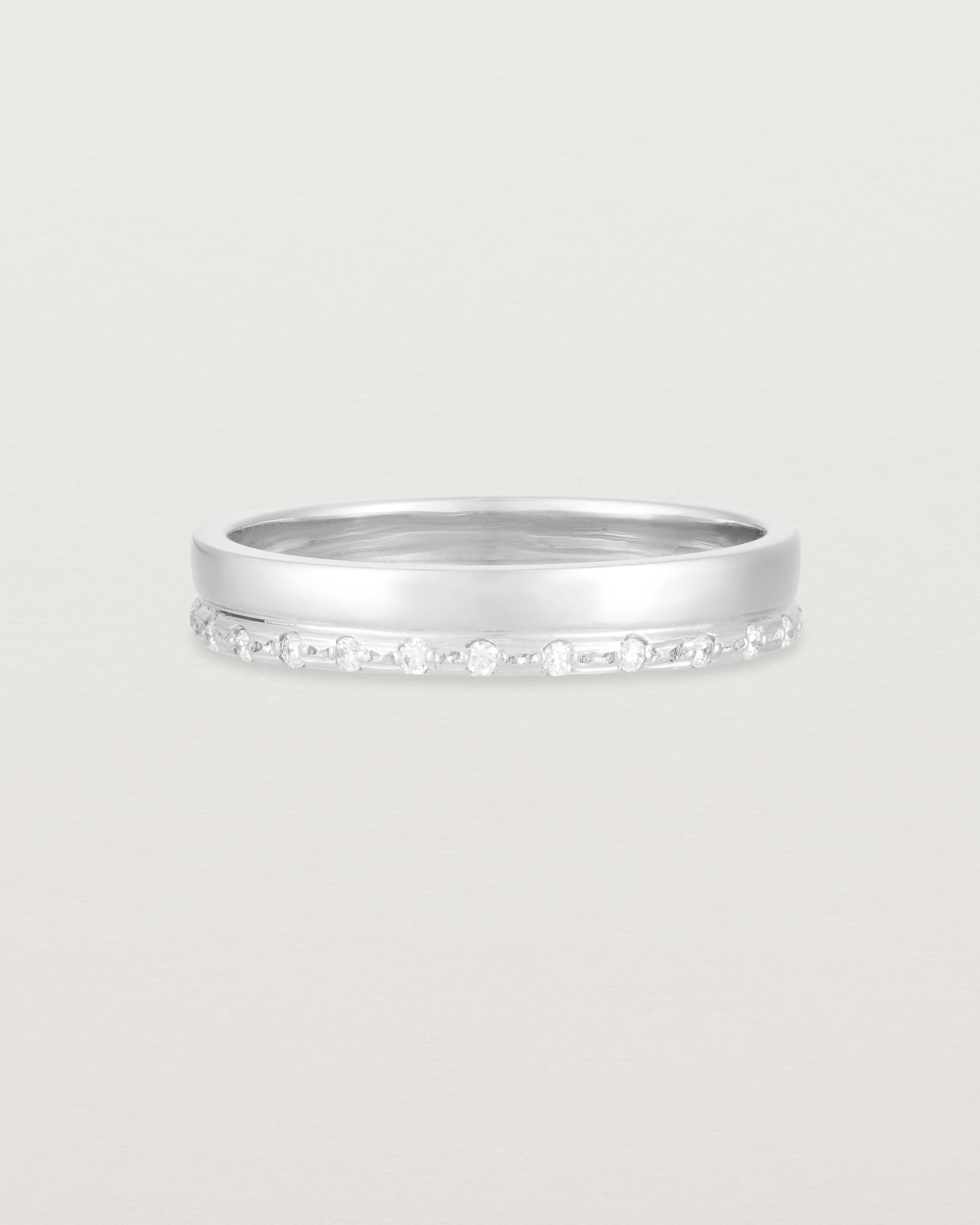 Front view of the Cascade Double Band | Diamonds | White Gold