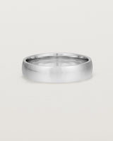 The front view of a 5mm wide heavy wedding ring in sterling silver 