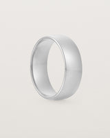 The side view of a heavy 7mm wedding band in sterling silver
