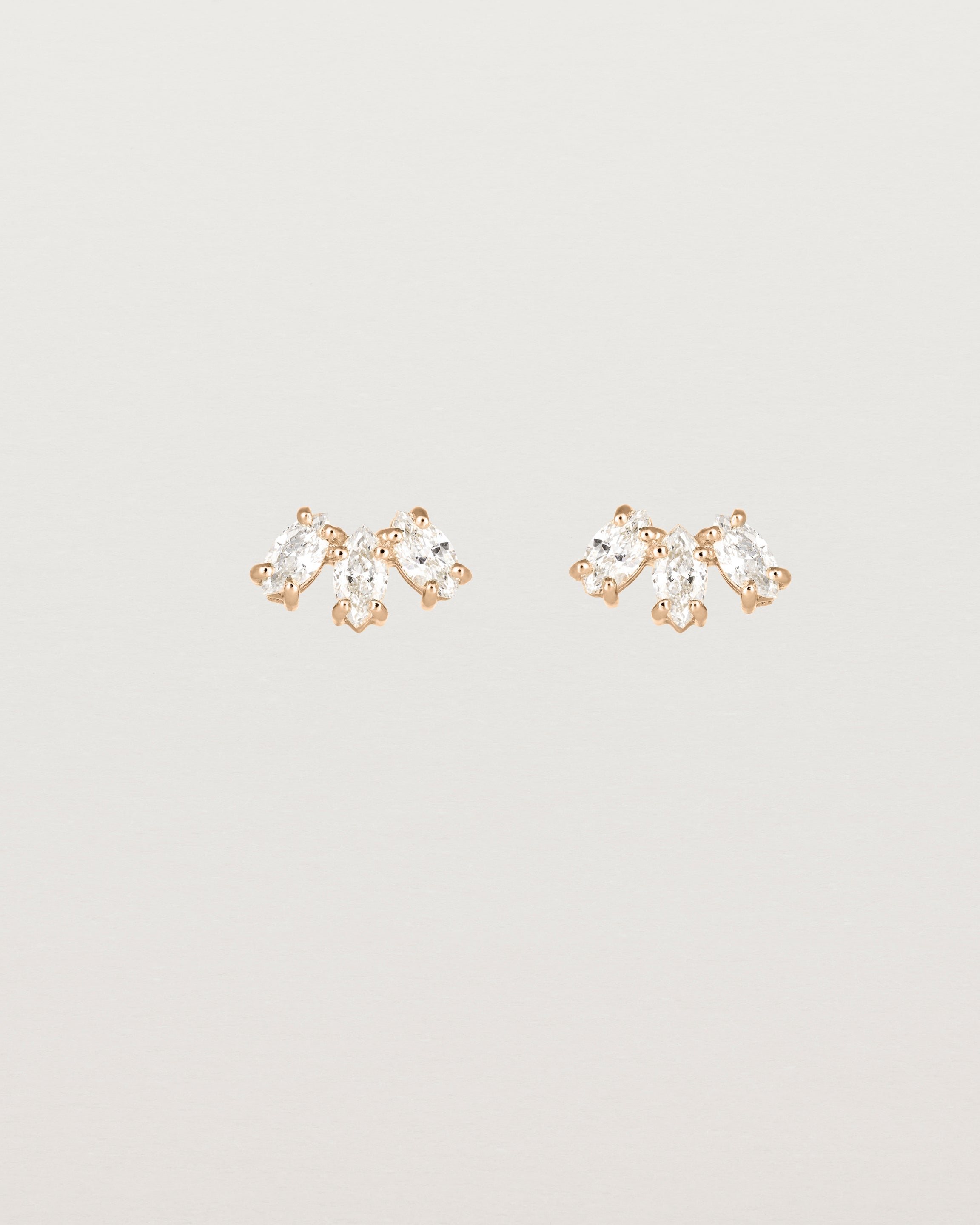 Front view of the Sun Studs | Diamonds in rose gold.