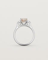 Standing view of the Elodie Ring featuring a emerald cut rutilated quartz in white gold