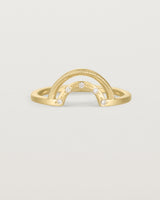 Fit two of a double arc crown ring with white diamonds adoring the inner arc - crafted in yellow gold.