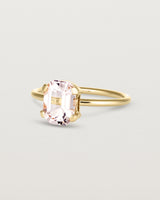 Angled view of the Fei Ring | Morganite yellow gold.