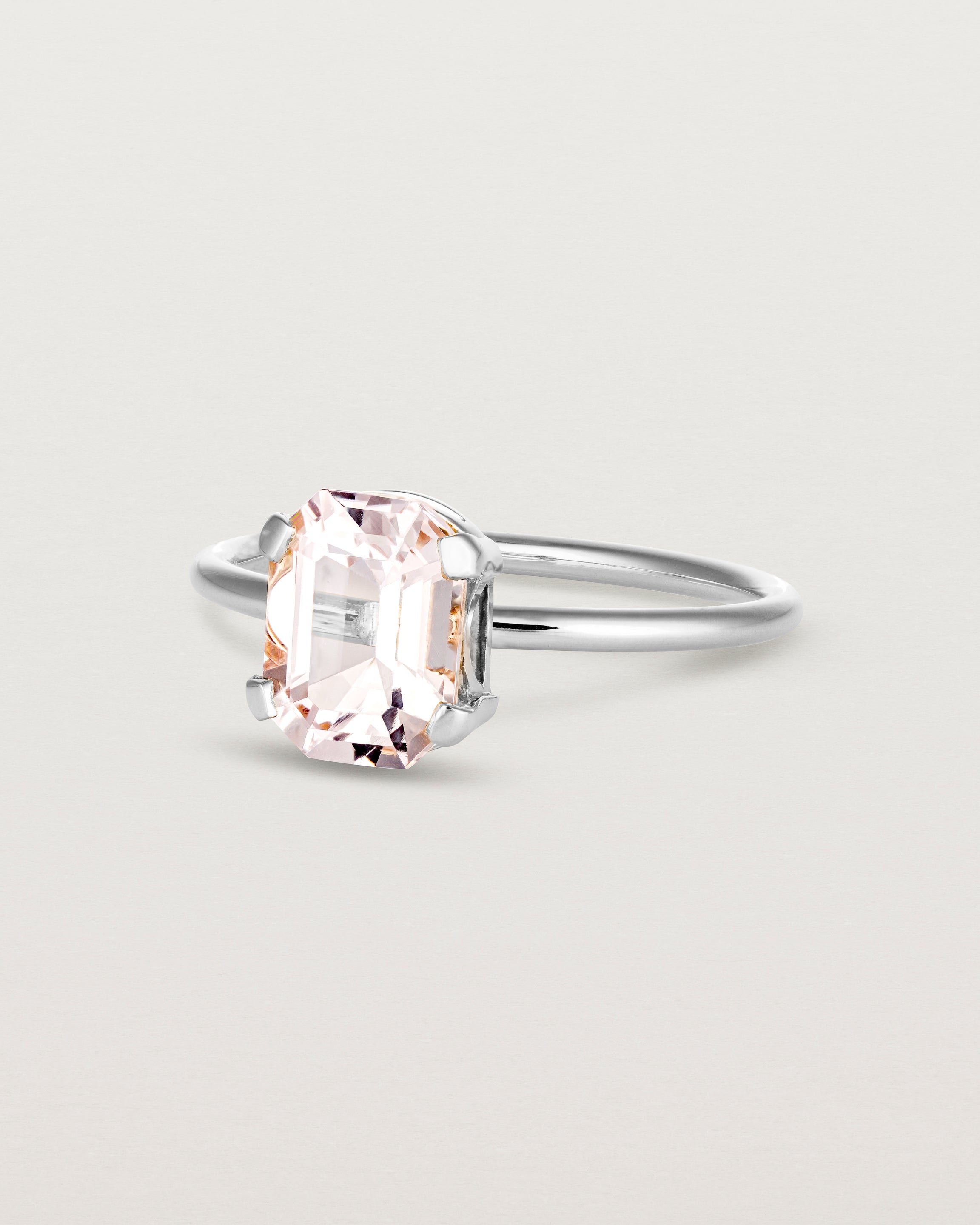 Angled view of the Fei Ring | Morganite silver 