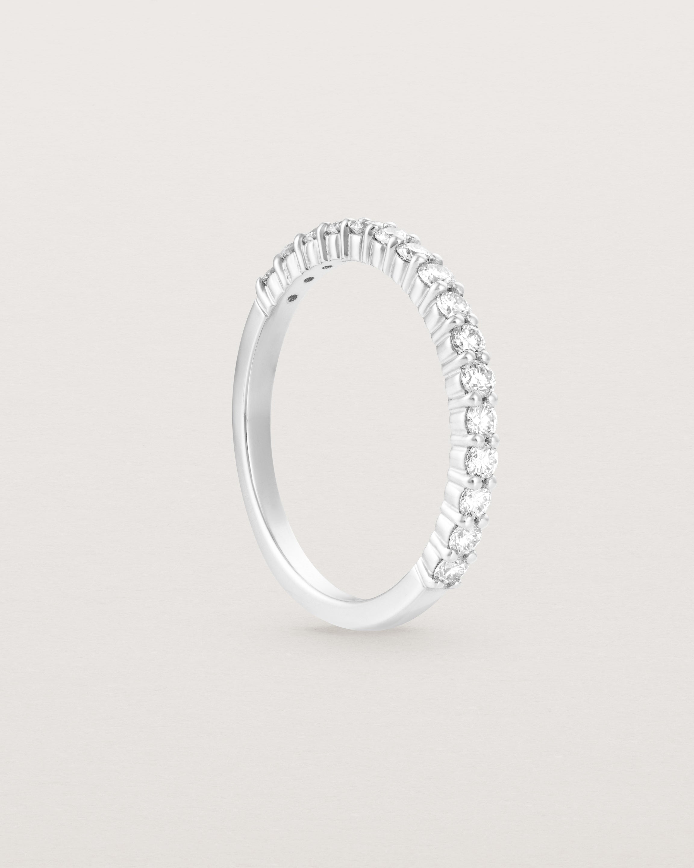 Standing view of the Demi Grace Ring | White Diamonds in white gold.