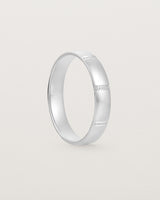 Standing view of the Grain Wedding Ring | 4mm | White Gold.