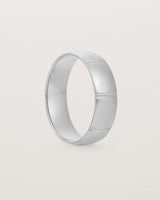 Standing view of the Grain Wedding Ring | 6mm | White Gold.