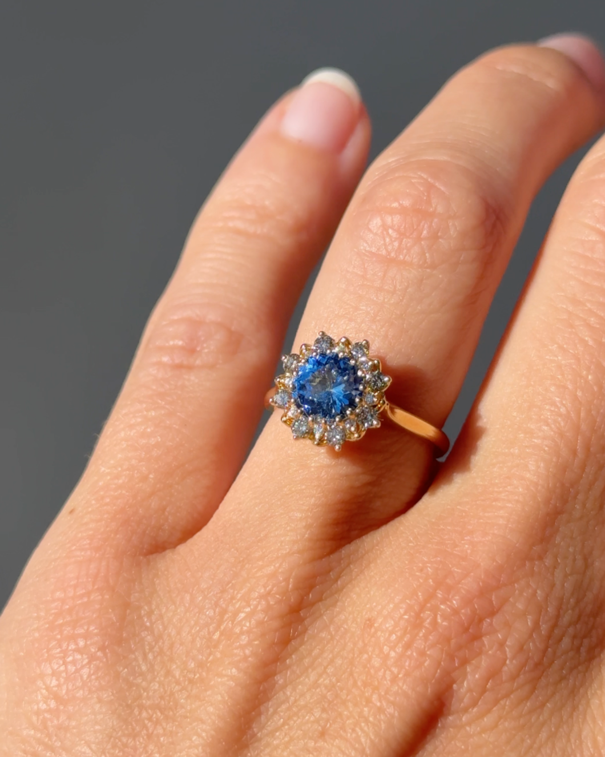 Eirene Halo Ring | Ceylon Sapphire & Diamond