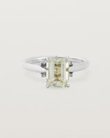 Front view of the Front view of the Kalina Emerald Solitaire | Green Amethyst | White Gold.