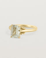 Angled view of the Front view of the Kalina Emerald Solitaire | Green Amethyst | Yellow Gold.