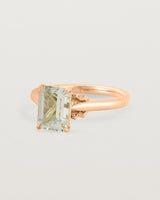 Side view of the Kalina Emerald Solitaire | Green Amethyst | Rose Gold.