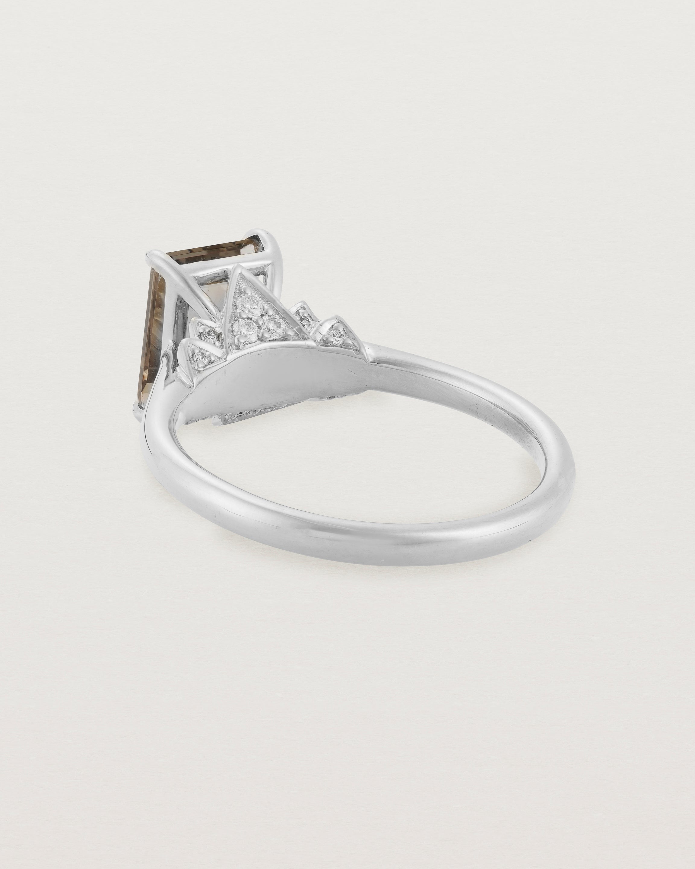 Back view of the Kalina Emerald Solitaire | Smokey Quartz | White Gold.