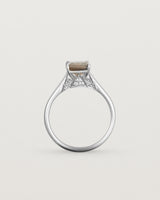 Standing view of the Kalina Emerald Solitaire | Smokey Quartz | White Gold.