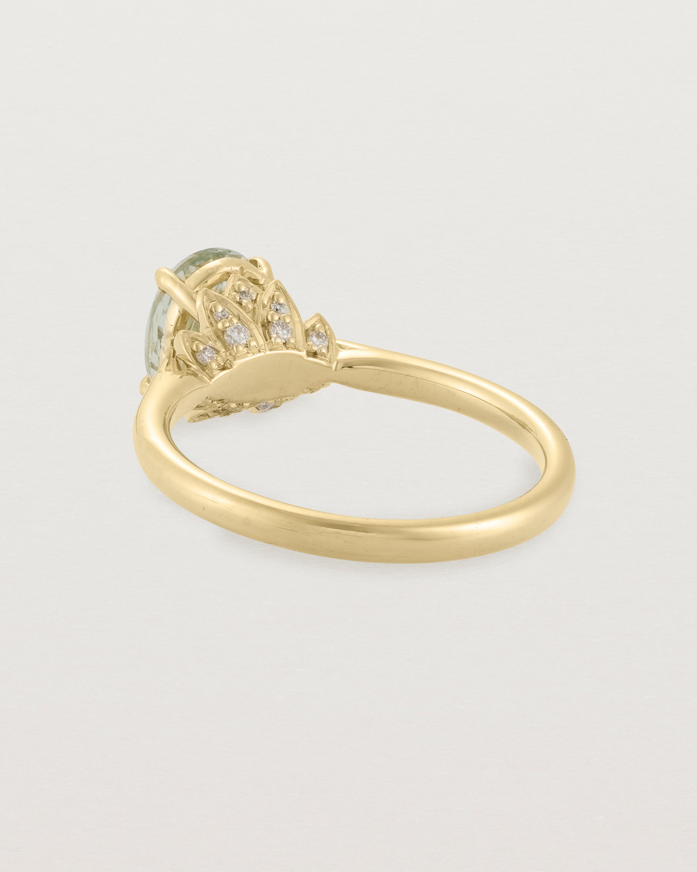 Back view of the Kalina Oval Solitaire | Green Amethyst | Yellow Gold.