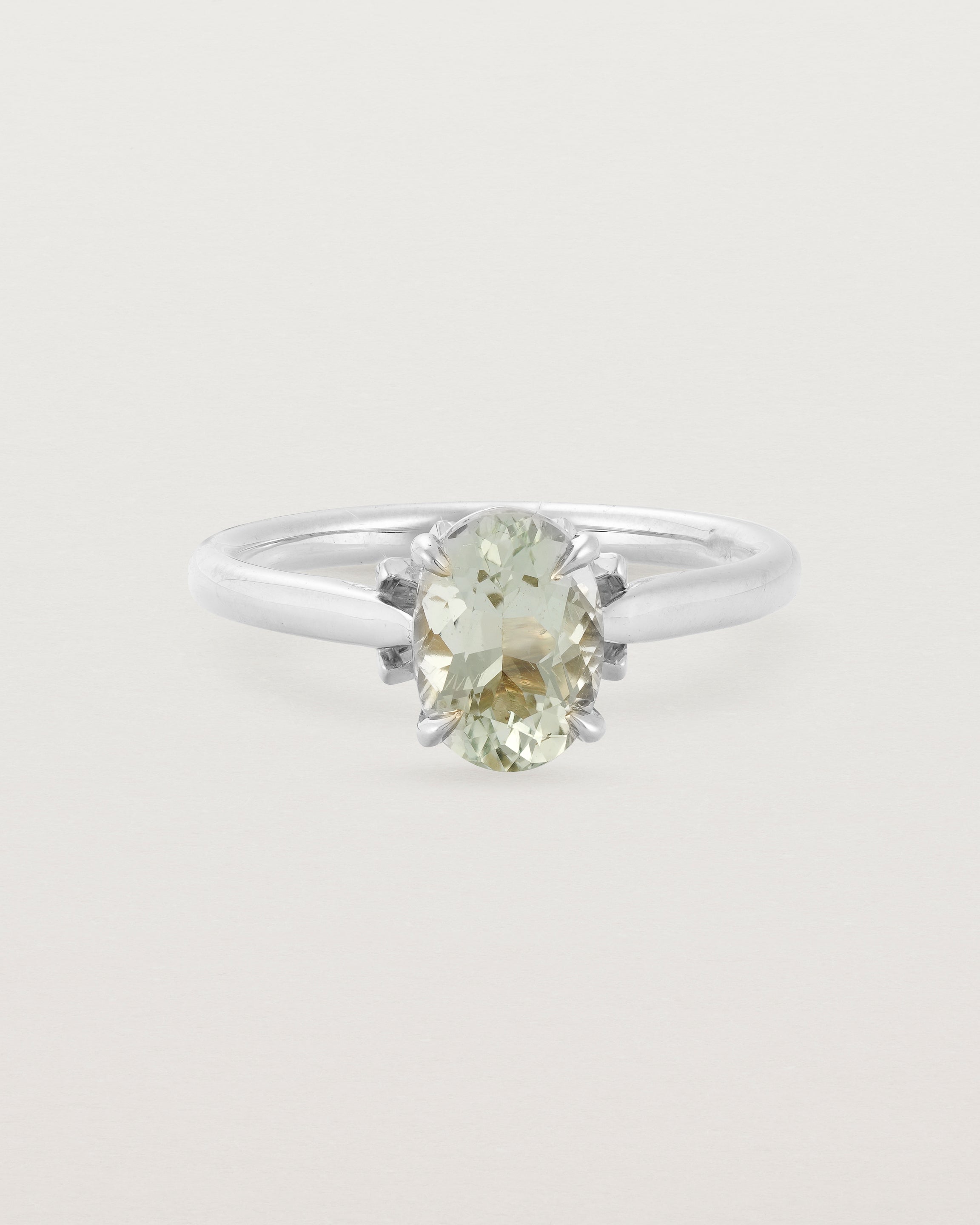 Front view of the Kalina Oval Solitaire | Green Amethyst | White Gold.