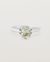 Front view of the Kalina Oval Solitaire | Green Amethyst | White Gold.