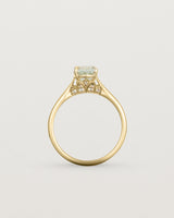 Standing view of the Kalina Oval Solitaire | Green Amethyst | Yellow Gold.