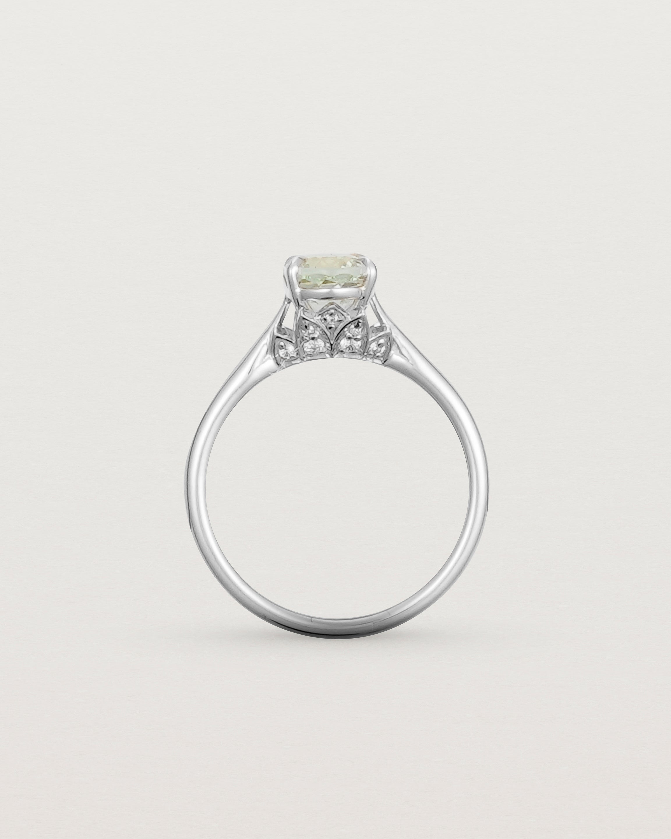 Standing view of the Kalina Oval Solitaire | Green Amethyst | White Gold.