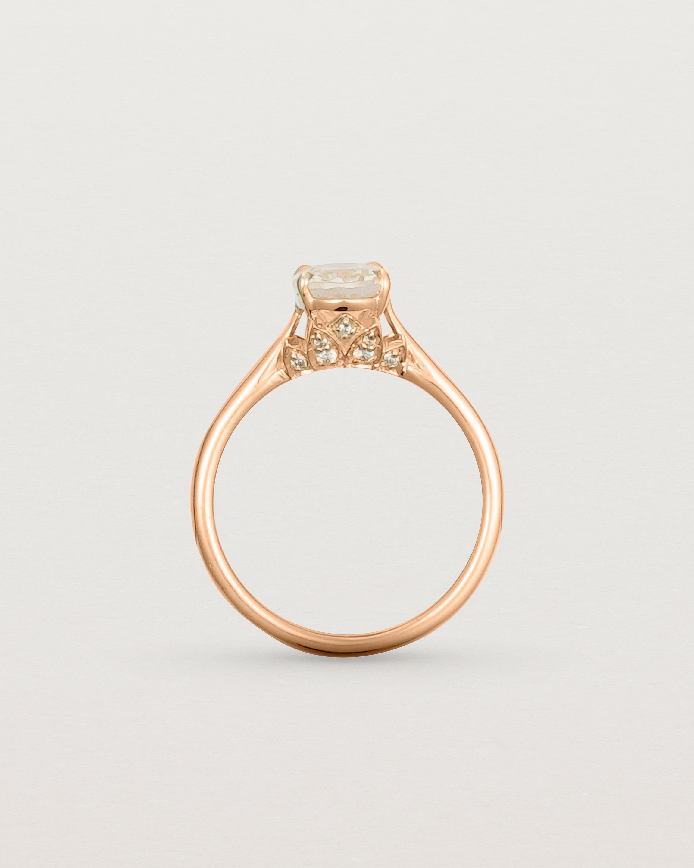 Standing view of the Kalina Oval Solitaire | Savannah Sunstone | Rose Gold.