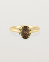 Front view of the Kalina Oval Solitaire | Smokey Quartz | Yellow Gold.